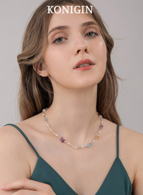 彩色天然石碎银子项链女珍珠颈链