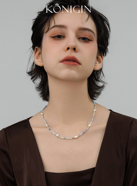 彩色串珠项链女淡水珍珠锁骨链