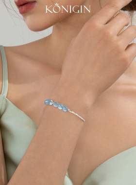 925纯银碎银子海蓝宝手链女