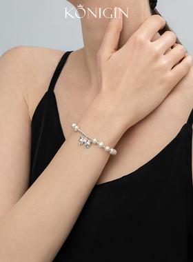 纯银蝴蝶结天然珍珠手链