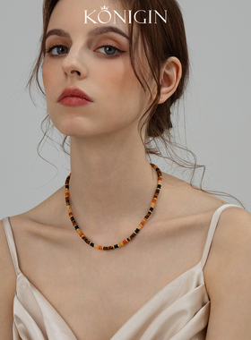 天然虎眼石项链女925纯银锁骨链