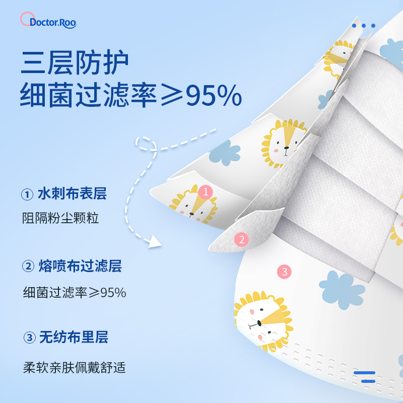袋鼠醫生兒童適用尺寸口罩獨立醫用外科一次性醫療3-10歲可愛印花_袋鼠醫生旗艦店_醫療器械