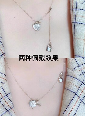 爱心锁项链女925银多吊坠锁骨链