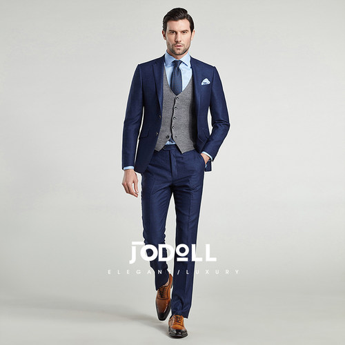 JODOLL乔顿男羊毛西裤秋冬潮流商务休闲深蓝色职业上班修身西装裤 - 图2