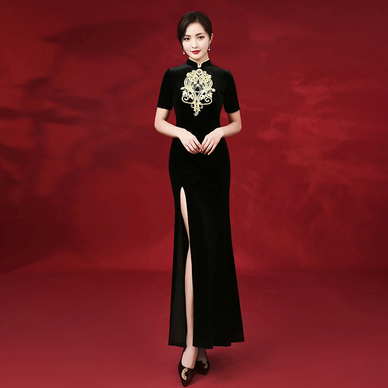 旗袍改良版连衣裙2020秋季晚礼服 朗格伊娃旗袍