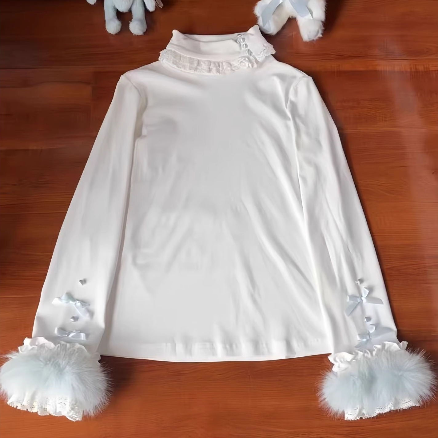 新爆款洛丽塔奶油甜心打底衫高领长袖秋冬内搭百搭气质显瘦上衣女 - 图1