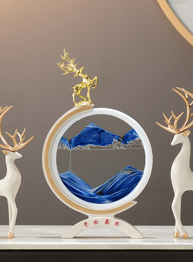 流沙画沙漏暖居鹿摆件装饰品