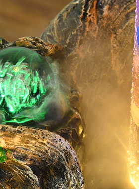 田园风鱼缸造景落地客厅会所孔雀