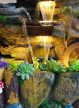 田园风山水瀑布喷泉造景落地摆件