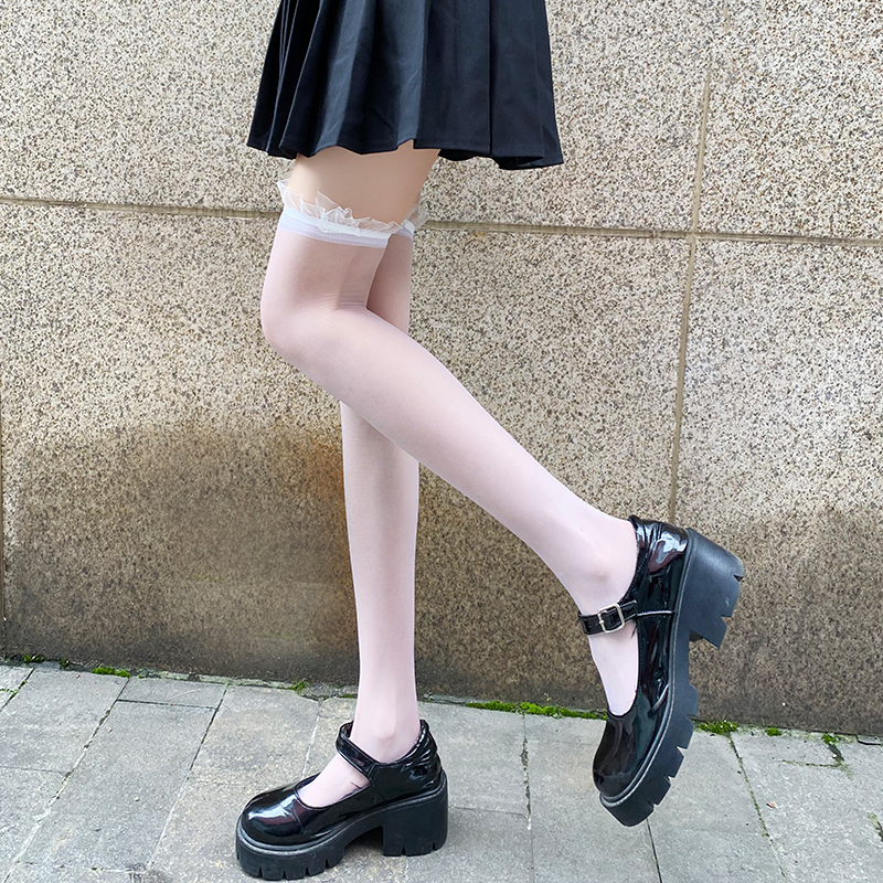 黑色蕾丝高筒袜性感白丝袜透明花边小腿袜女夏季薄款jk过膝长筒袜 - 图2