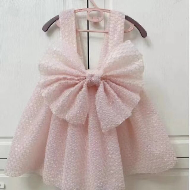 Children's fashion show environmentally friendly clothing pink bubble film handmade dress parent-child performance costume stage Children's fashion show environmentally friendly clothing pink bubble film handmade dress parent-child performance costume stage