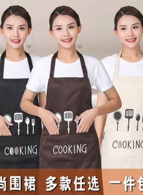 围裙定制LOGO印字厨师挂脖男女饭店服务员挂脖围裙服务员