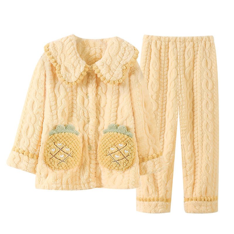 女童睡衣秋冬季2024新款珊瑚绒加绒儿童女孩法兰绒大童公主家居服