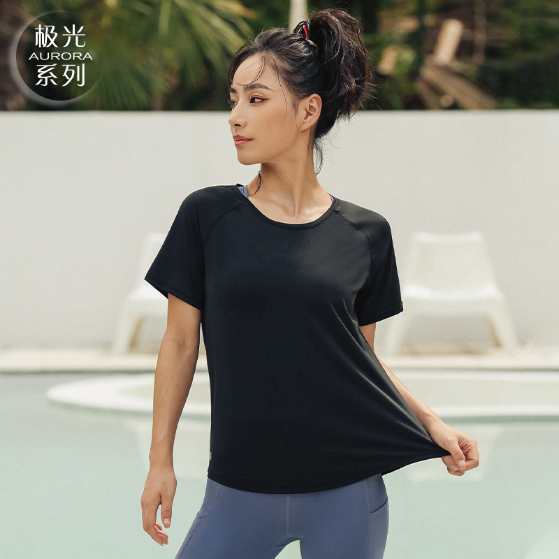 暴走的萝莉瑜伽服运动上衣T恤女跑步短袖吸汗速干夏季透气健身服 - 图2