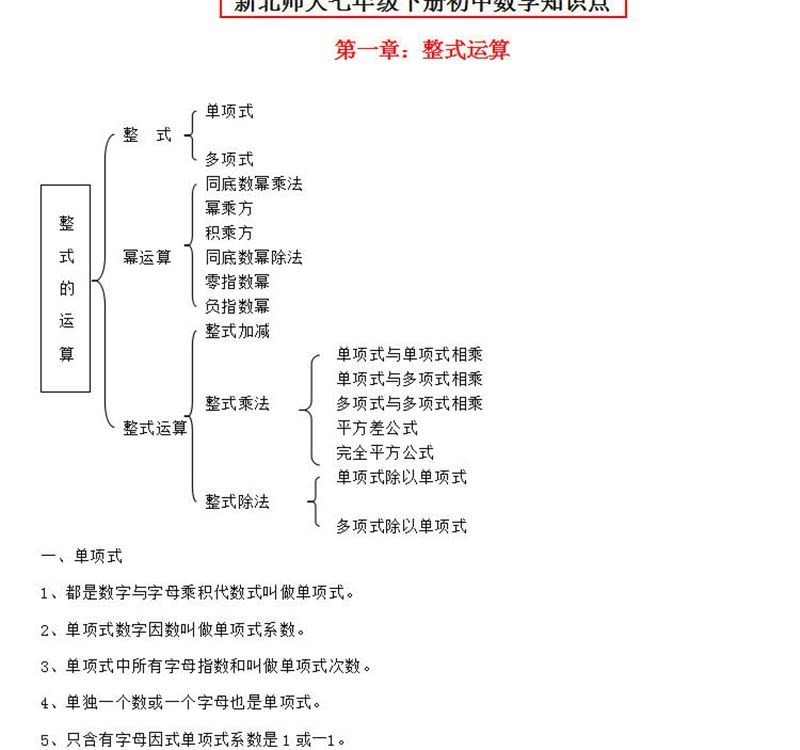 北师大版初中数学公式大全七八九年级上下册知识点大全中考总复习