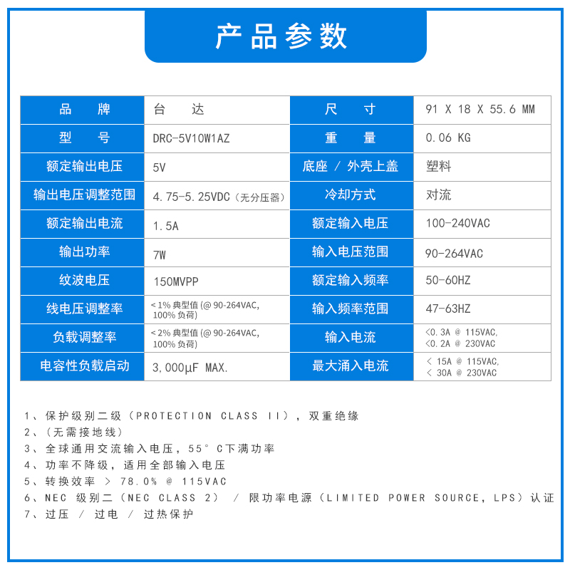 DRC-5V10W1AZ台达开关电源5V1.5A10W  DRC-24V30W1AZ全新原装正品 - 图0