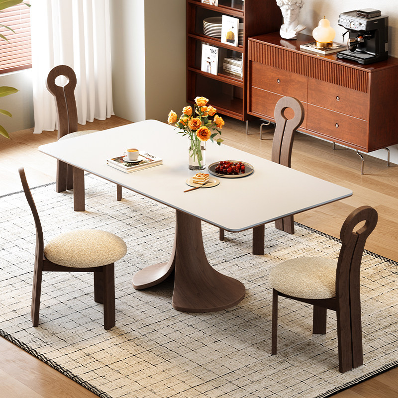 梵创 岩板实木餐桌长方形小户型现代简约全托哑光洞石岩板餐桌椅,淘宝优惠券,粉丝福利购,淘宝优惠卷