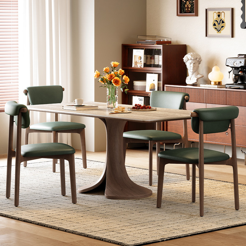 梵创 岩板实木餐桌长方形小户型现代简约全托哑光洞石岩板餐桌椅,淘宝优惠券,粉丝福利购,淘宝优惠卷