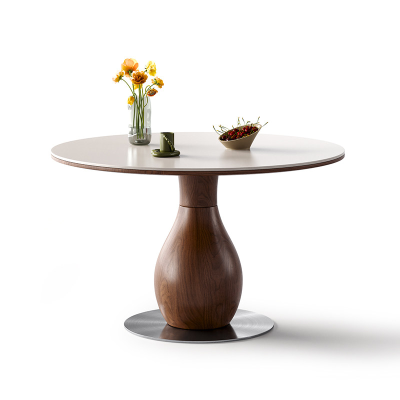 梵创 中古风岩板圆形餐桌轻奢高级感小户型包豪斯全托饭桌椅组合,淘宝优惠券,粉丝福利购,淘宝优惠卷