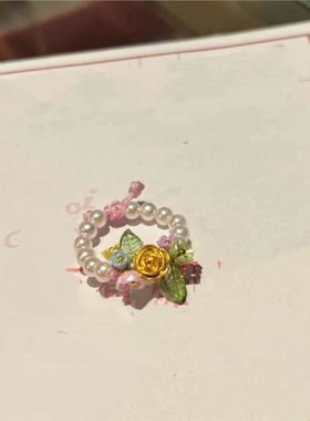 小红书爆款玫瑰花戒指调节指环编织mini小花气质闺蜜礼物KT女友