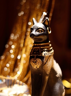 埃及猫招财猫中古摆件客厅玄关家居桌面书房复古装饰品创意摆设