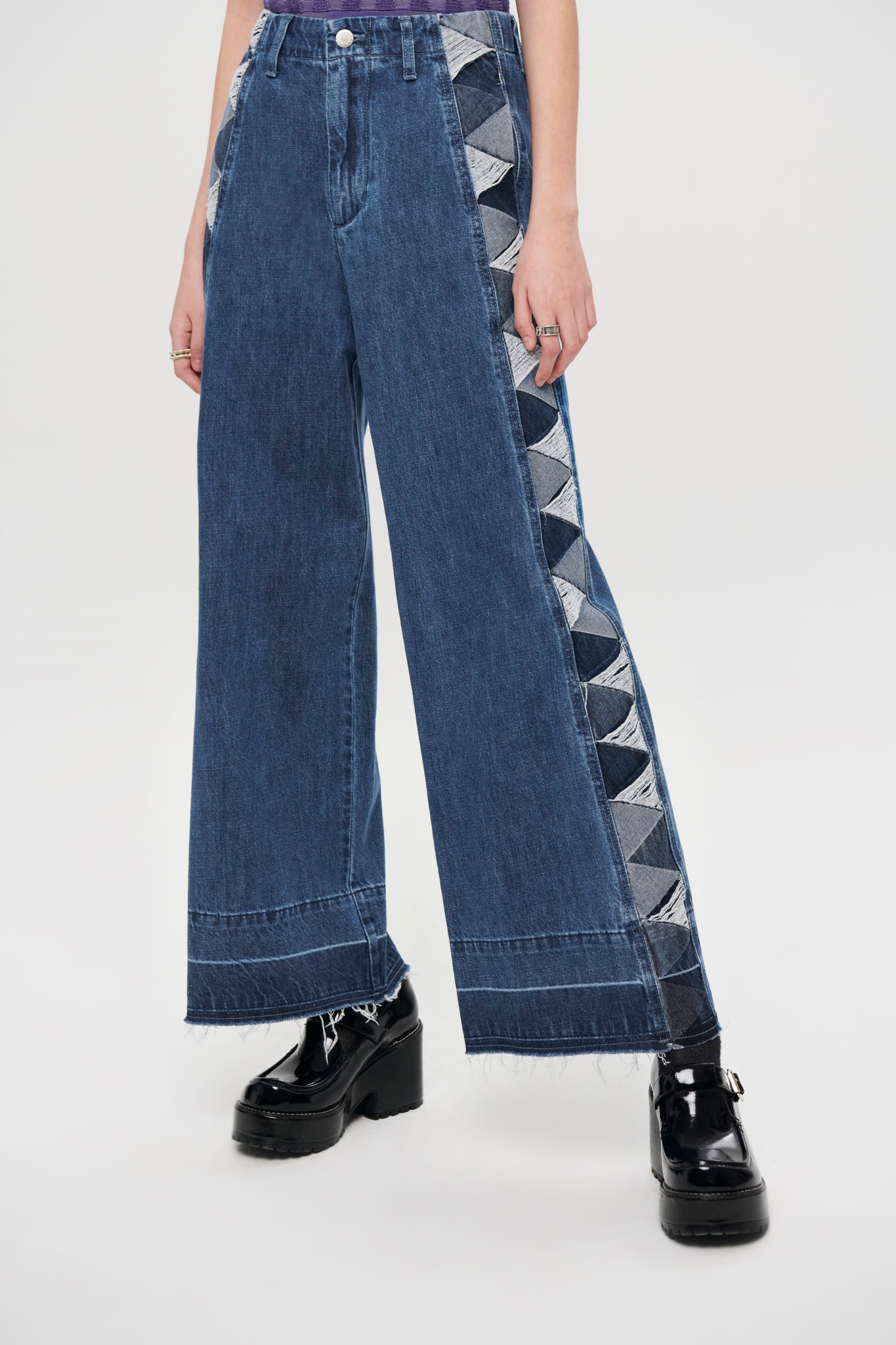 小众高端潮品init*al 专柜1780 文艺范+时尚拼接 阔腿牛仔裤V970 - 图0