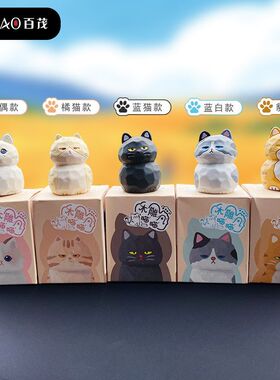原创木雕风喵喵猫咪摆件可爱创意树脂布偶豹猫家居桌面装饰品礼品