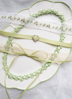 森系绿色项链花卉颈带洛丽塔爱心吊坠颈链Choker锁骨链蝴蝶结项链