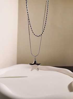 度假风叠戴水滴星星双层锁骨链