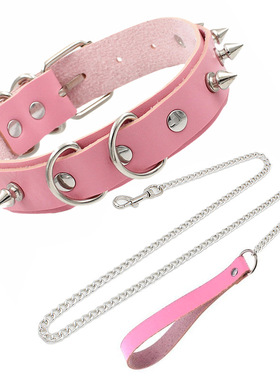 欧美夸张成人用品铆钉项圈调情项链颈脖套狗奴牵引绳爱心颈锁骨链