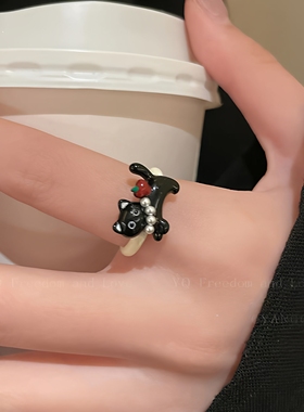可爱小众童趣开口可调小猫咪戒指