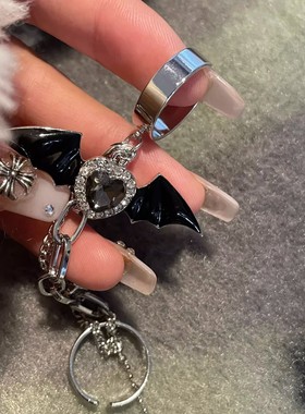 vintage手工戒指Y2K黑色甜酷恶魔十字架辣妹亚文化暗黑哥特