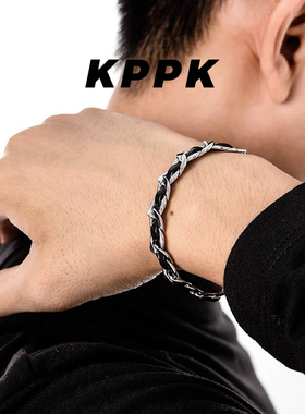 白敬亭同款钛钢皮绳手链男复古嘻哈风百搭小众设计感高级感手饰