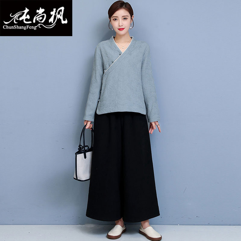 中国风复古瑜伽服加绒加厚工作服 纯尚枫女装上衣