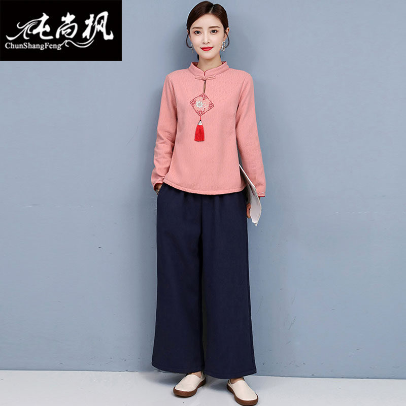 民国复古唐装茶艺服加绒加厚馆汉服 纯尚枫女装上衣