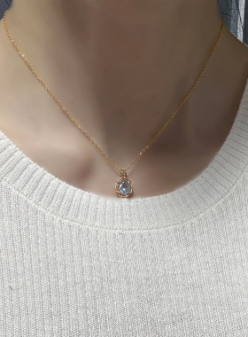 天然蓝色托帕石14k包金项链