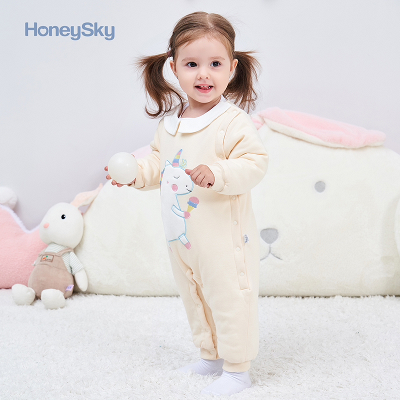 honeysky婴儿衣服秋冬翻领初生哈衣 honeysky连身衣/爬服/哈衣