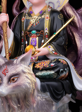 汉白玉黑老太太神像客厅堂口摆件