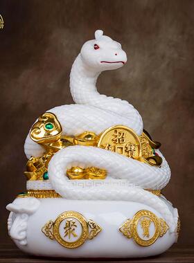 富贵蟒蛇像客厅汉白玉聚宝盆中式