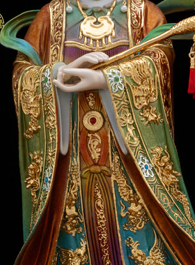 纯铜冰金彩妈祖娘娘神像客厅摆件