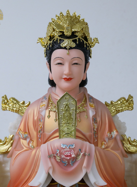 三霄娘娘神像汉白玉中式彩绘天青