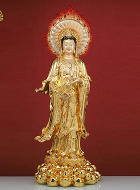 西方三圣铜佛像客厅纯铜贴金家用