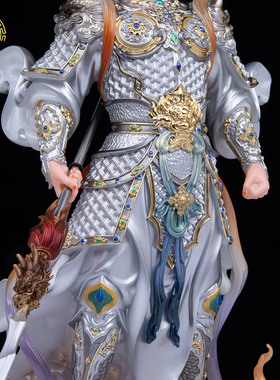赵子龙神像汉白玉唐彩绘家用摆件
