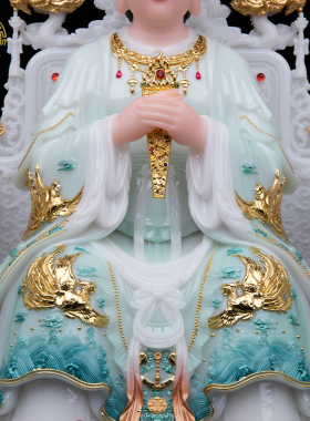 汉白玉龙王龙母神像中式家居摆件