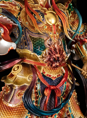 二郎神杨戬像黄铜珐琅彩供奉摆件