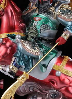 骑马关公神像汉白玉中式家居摆件