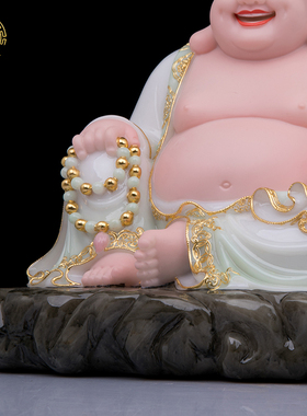 汉白玉新中式客厅宽体弥勒佛佛像