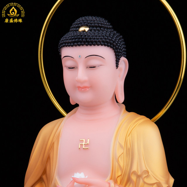 Western Three Saints Buddha Statue Standing Lotus Song Style Han White Marble Amitabha Buddha Guanyin Mahasthamaprapta Bodhisattva Home Worship Decoration