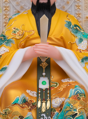 玉帝王母神像汉白玉彩绘中式摆件