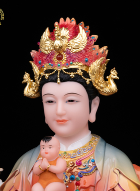 三霄娘娘神像汉白玉古彩家居摆件